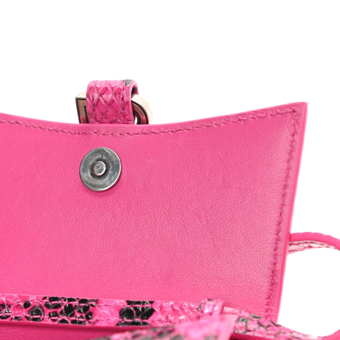 Shiny Calfskin Python Effect Hourglass Top Handle Bag Mini Fuchsia Black