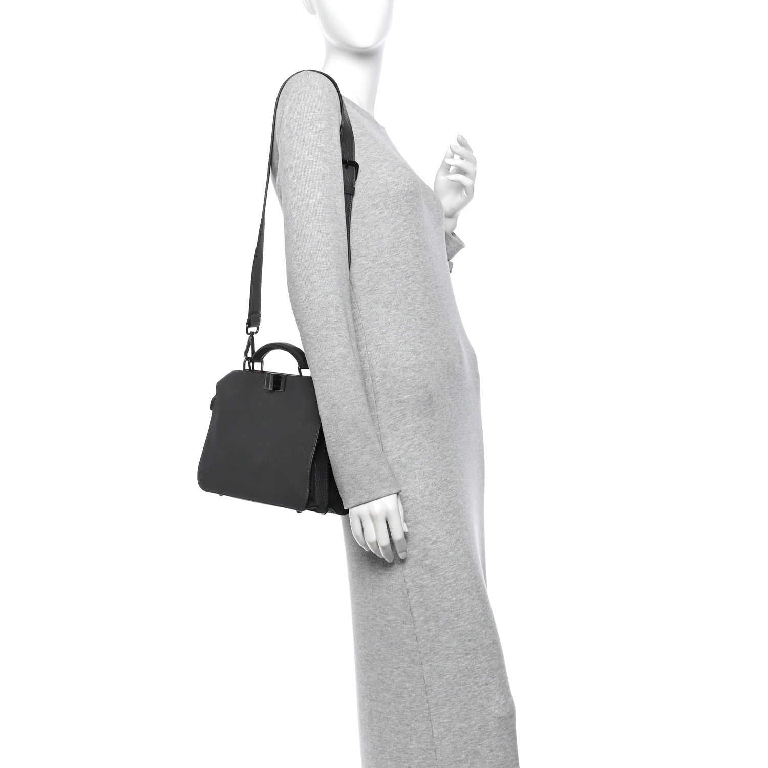 Fendi Cuoio Romano Vitello Cover Glazed Fabric Bi-Color FF 1974 Mini Peekaboo I SEE U Satchel Asfalto Praline Tobacco Moro 2 of 11