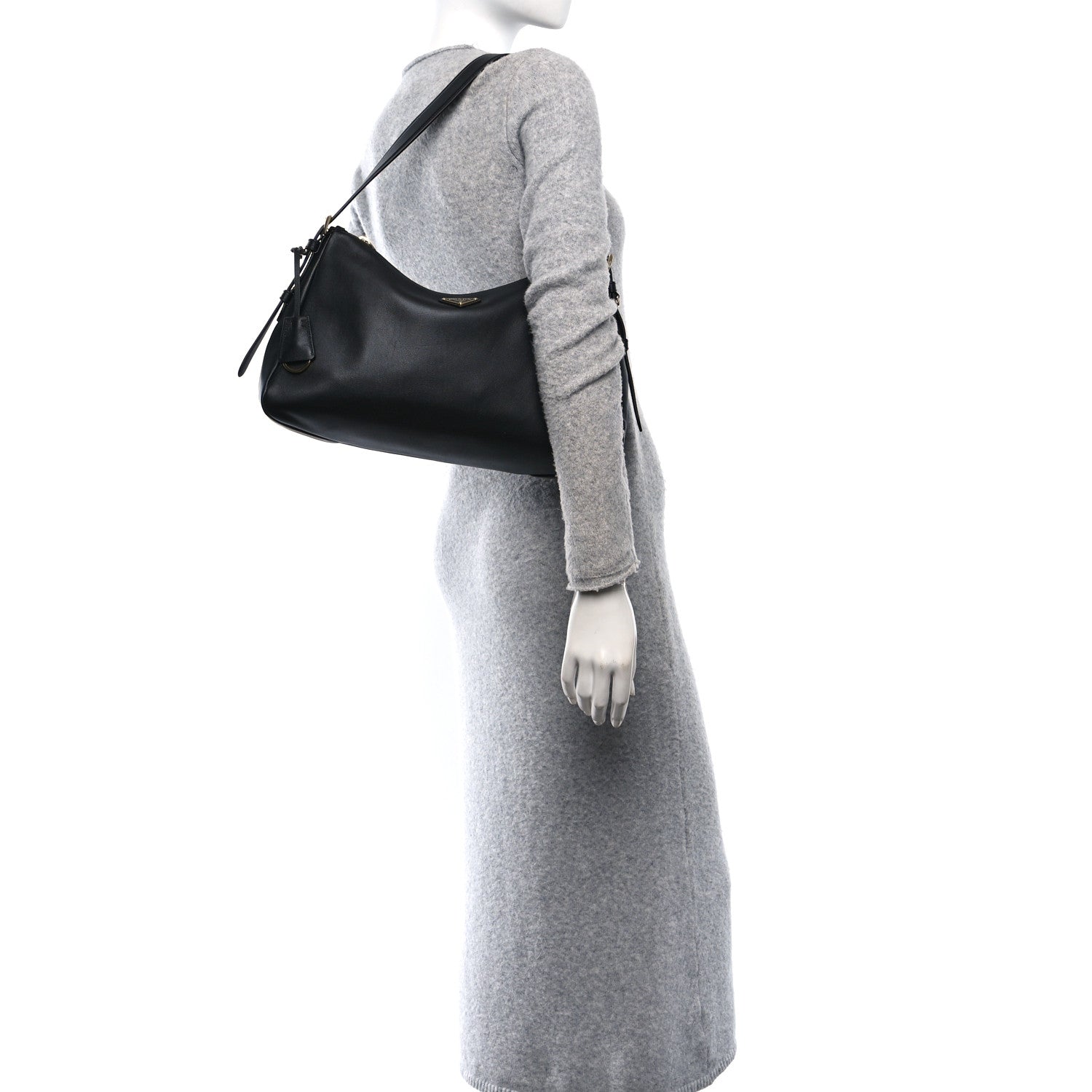 Prada Soft Calfskin Aimee Shoulder Bag Black 3 of 9