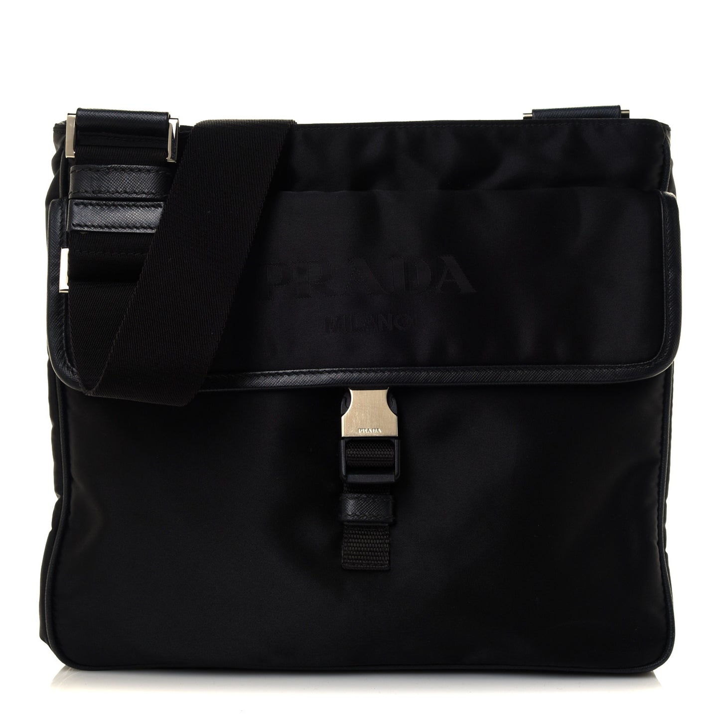 Tessuto Nylon Saffiano Logo Messenger Bag Black