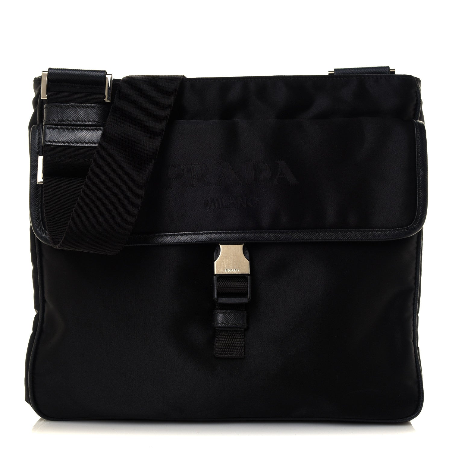Prada Tessuto Nylon Saffiano Logo Messenger Bag Black 1 of 4