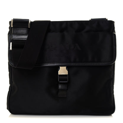 Prada Tessuto Nylon Saffiano Logo Messenger Bag Black 1 of 4