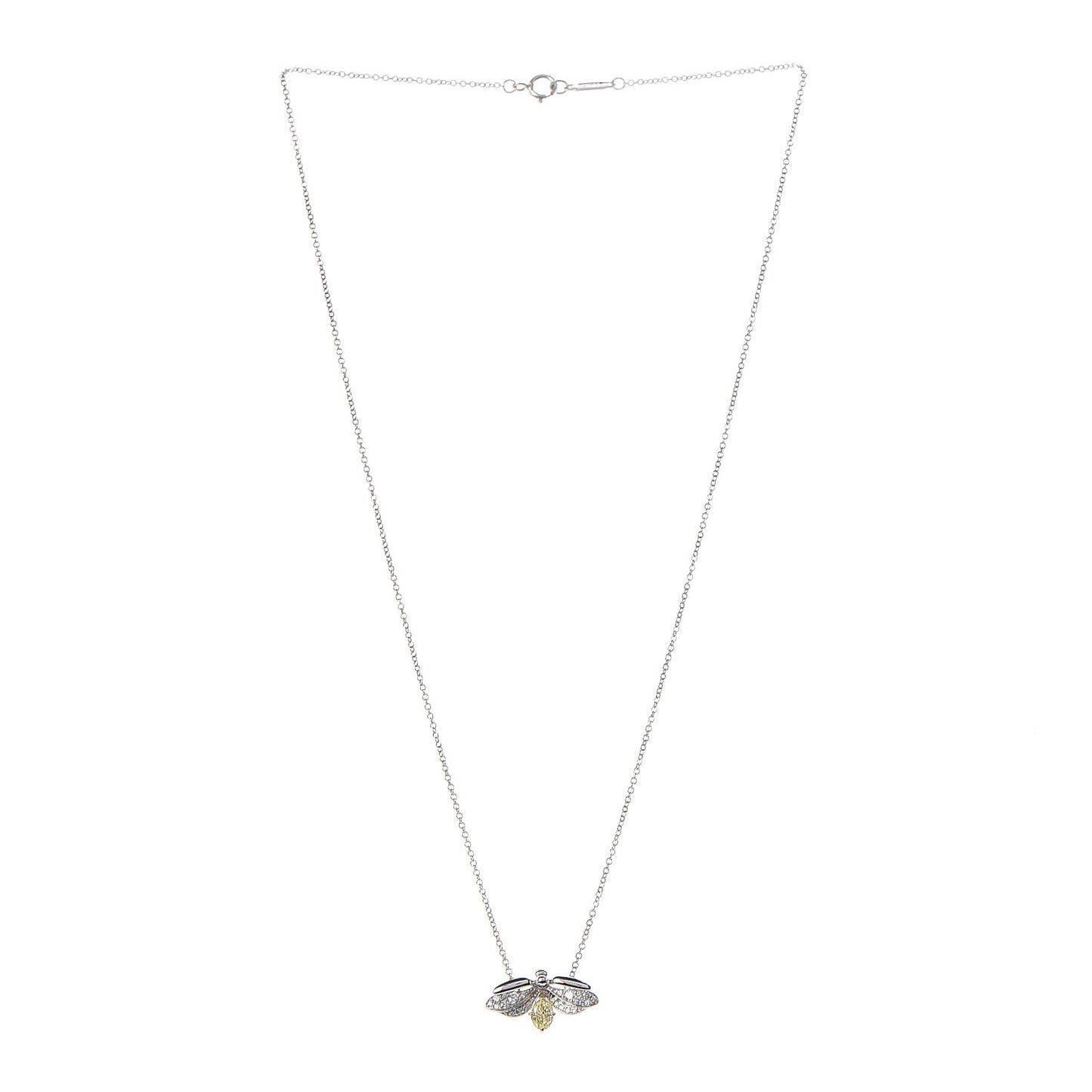 Platinum 18K Yellow Gold Diamond Fancy Yellow Diamond Paper Flowers Firefly Pendant Necklace