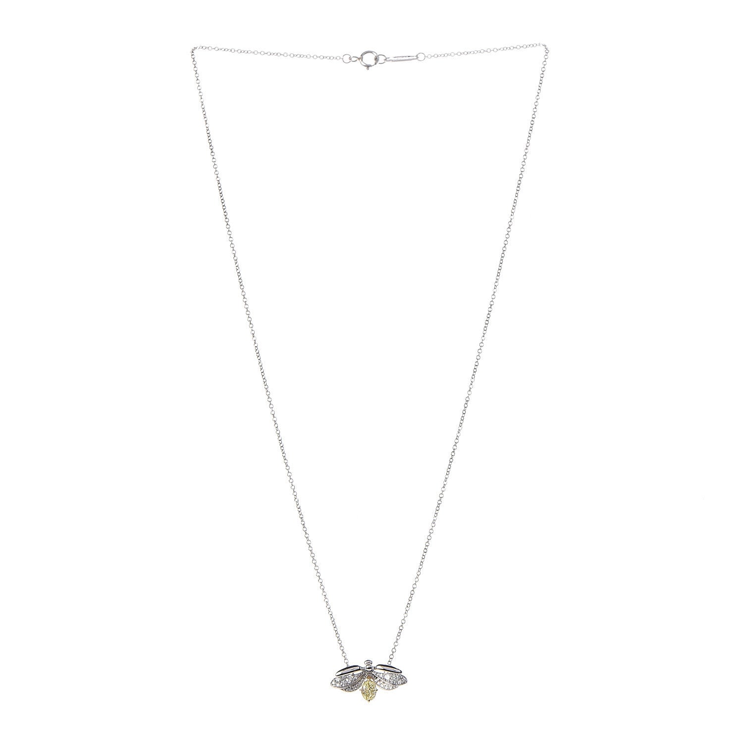 Tiffany Platinum 18K Yellow Gold Diamond Fancy Yellow Diamond Paper Flowers Firefly Pendant Necklace 3 of 7