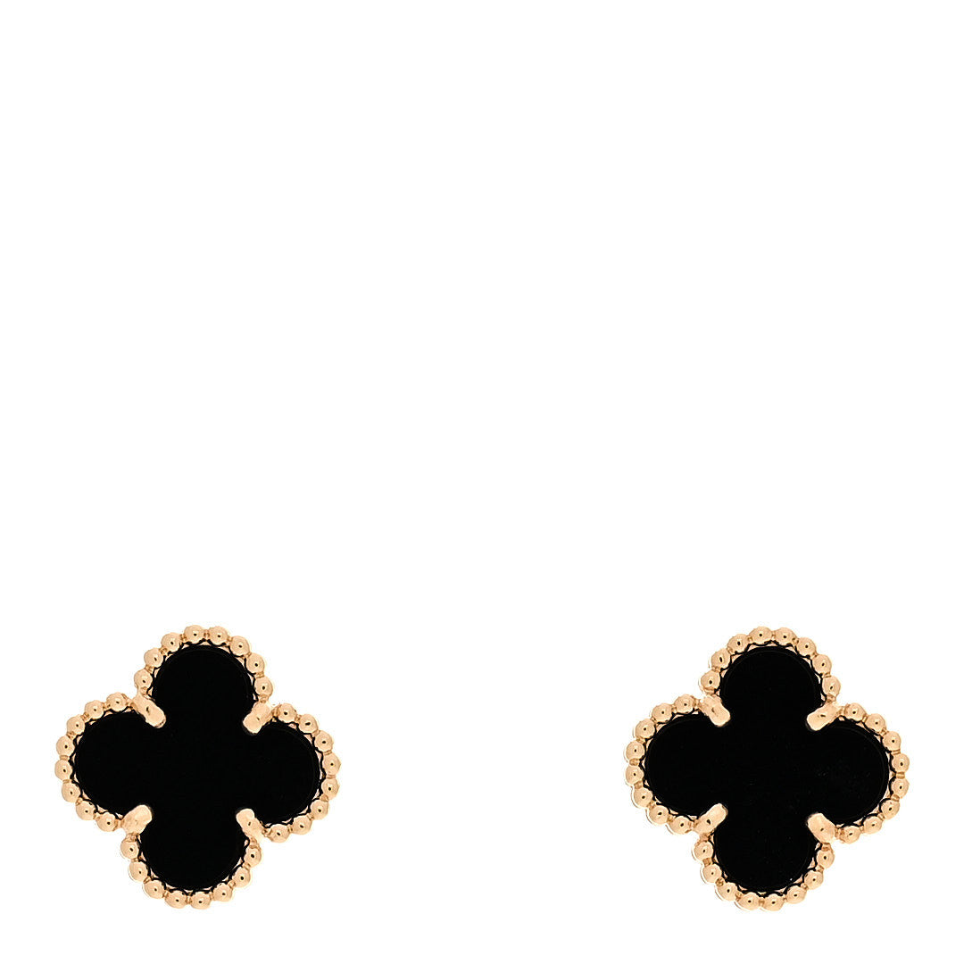 18K Yellow Gold Black Onyx Sweet Alhambra Earrings