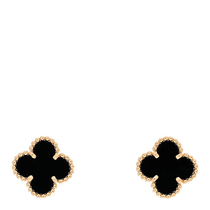 Van Cleef & Arpels 18K Yellow Gold Black Onyx Sweet Alhambra Earrings 1 of 5