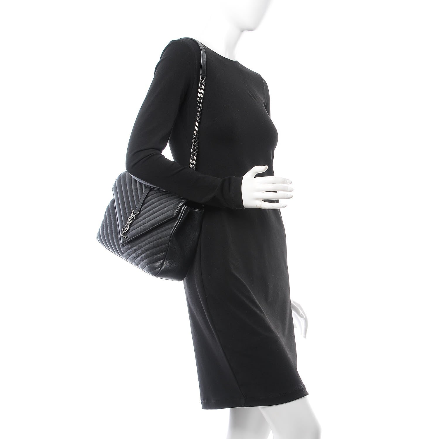 Saint Laurent Sheepskin Matelasse Chevron Monogram Large College Satchel Black 2 of 7
