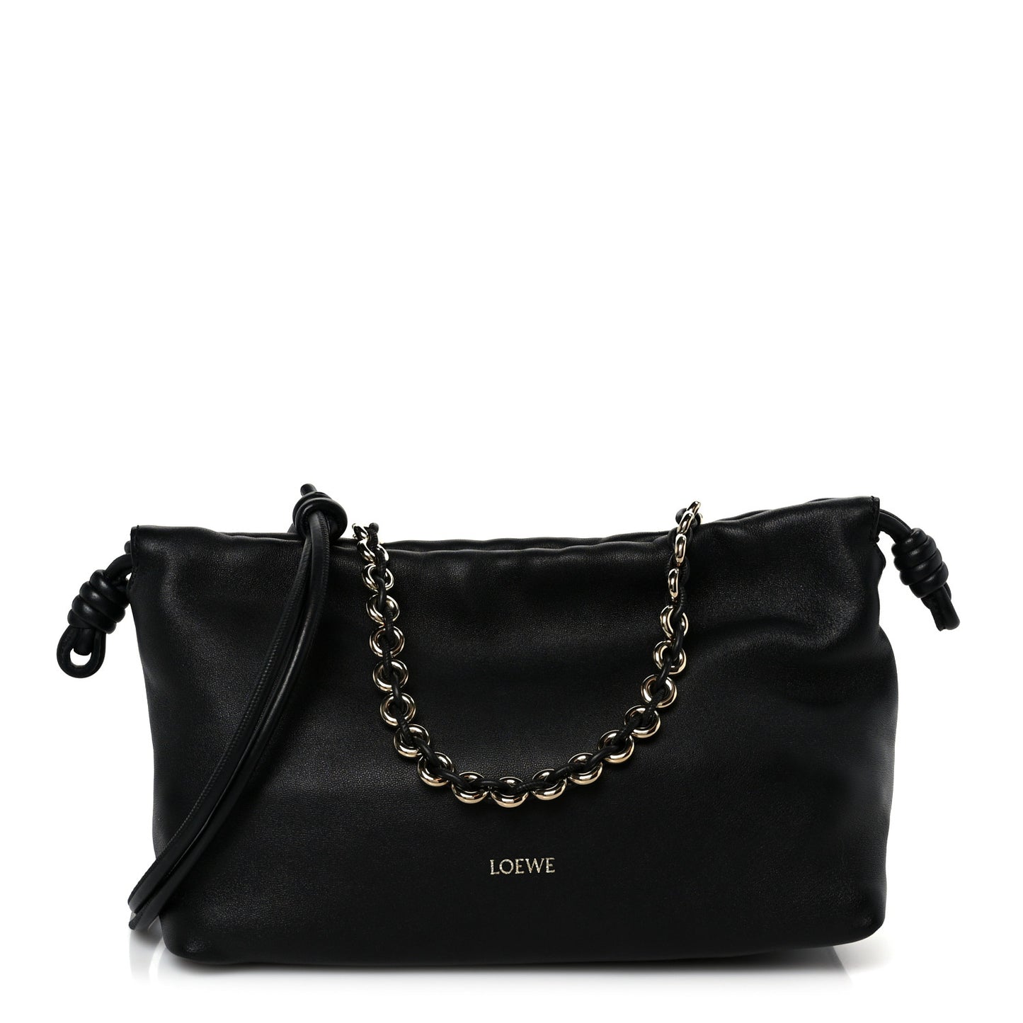 Mellow Nappa Medium Donut Chain Flamenco Knot Clutch Black