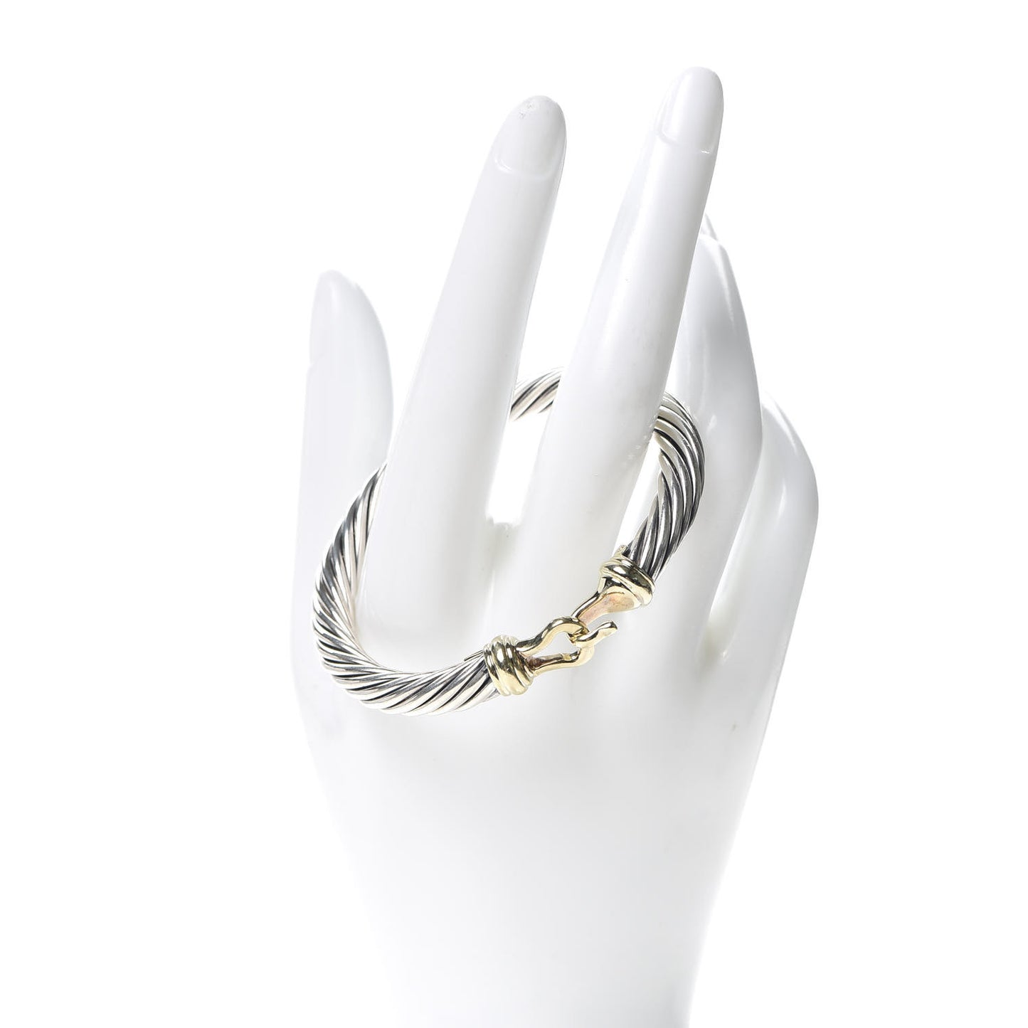 Sterling Silver 14K Yellow Gold 7mm Cable Classic Buckle Bracelet