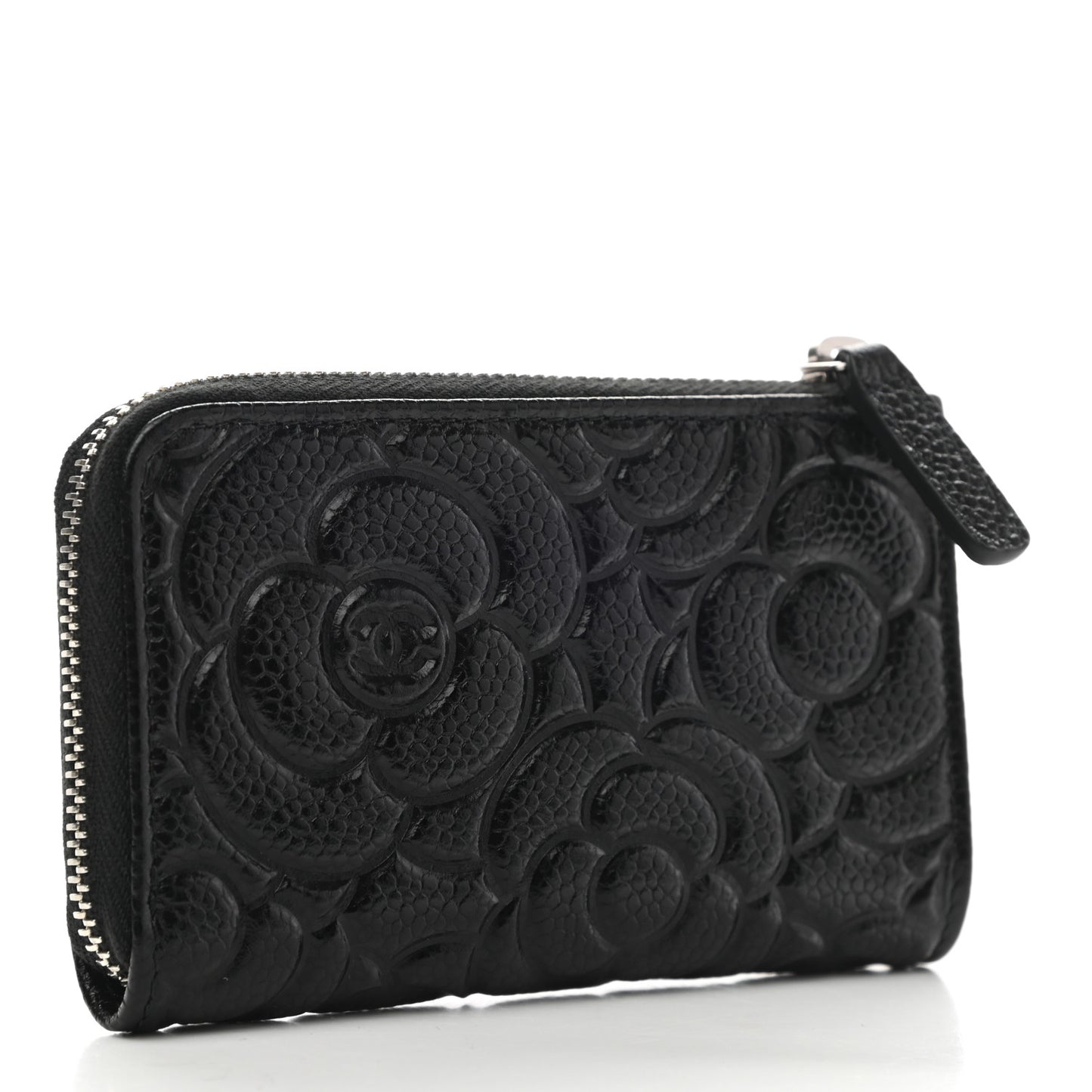 Caviar Camellia Embossed Key Holder Case Black