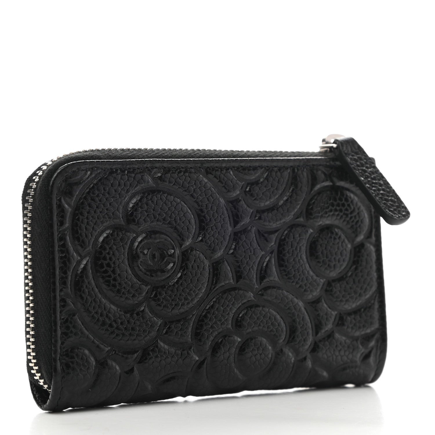 Chanel Caviar Camellia Embossed Key Holder Case Black 3 of 7