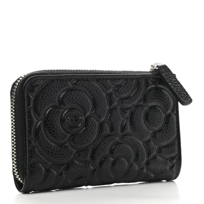 Chanel Caviar Camellia Embossed Key Holder Case Black 3 of 7