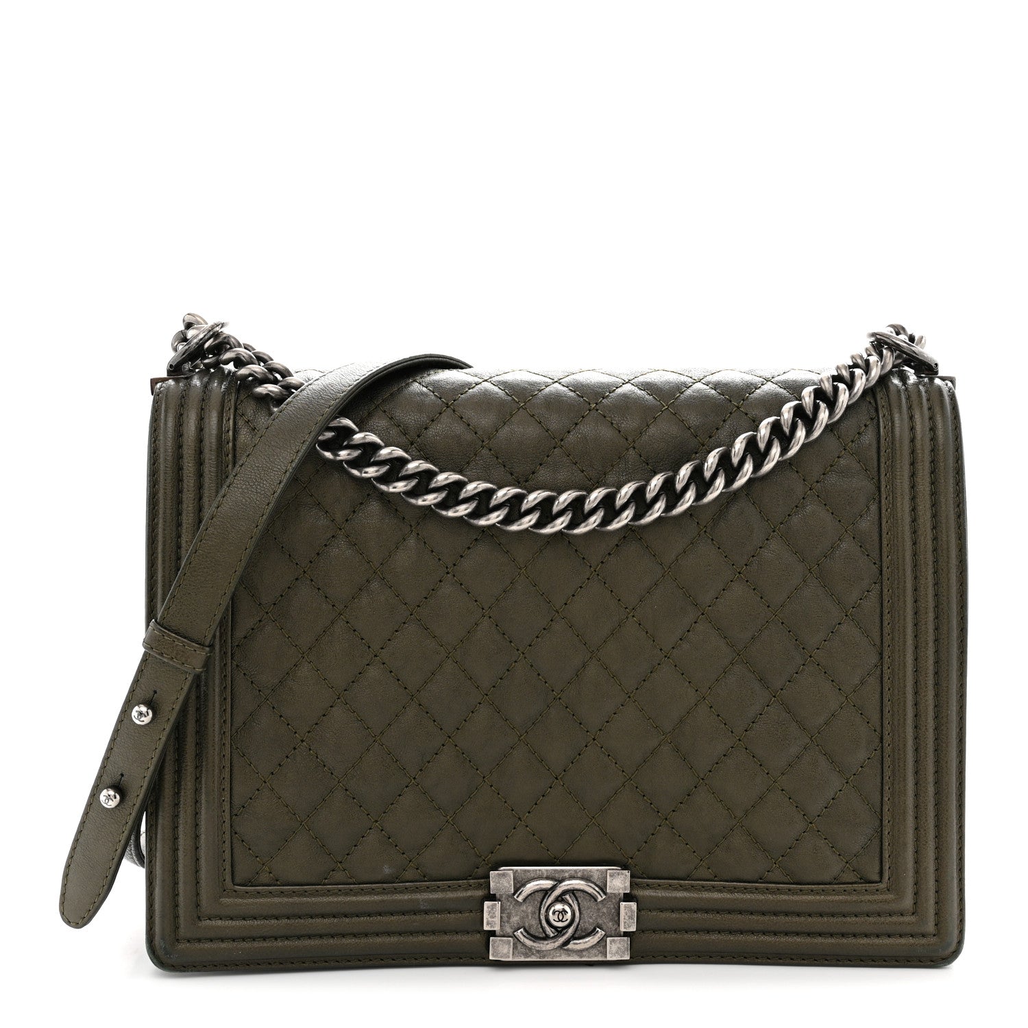 Chanel Calfskin Quilted Large Boy Flap Green 1 of 14