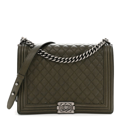 Chanel Calfskin Quilted Large Boy Flap Green 1 of 14