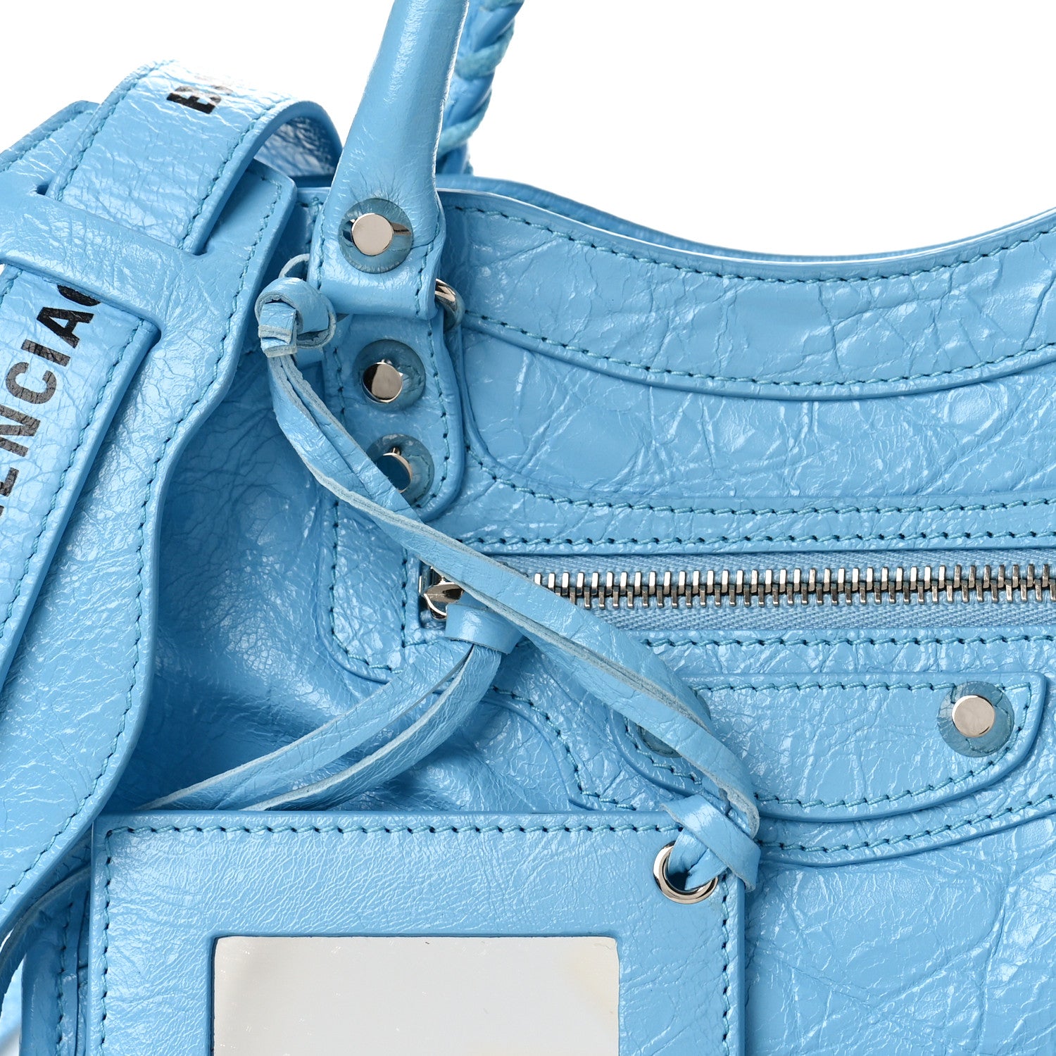 Balenciaga Agneau Classic Silver Hardware Mini City Logo Strap Baby Blue Black 8 of 10