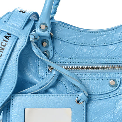 Balenciaga Agneau Classic Silver Hardware Mini City Logo Strap Baby Blue Black 8 of 10