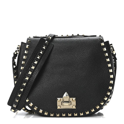 Valentino Garavani Pebbled Calfskin Rockstud Crossbody Saddle Bag Black 1 of 9
