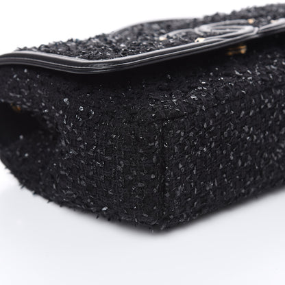 Chanel Tweed Calfskin Quilted Medium CC Filigree Flap Black 8 of 10