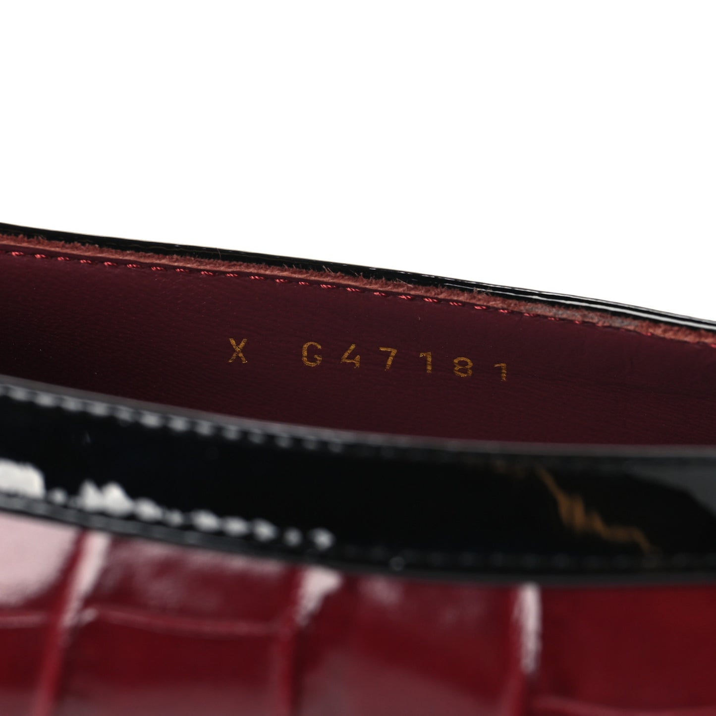 Crocodile Embossed Patent Calfskin Pumps 38.5 Burgundy Black