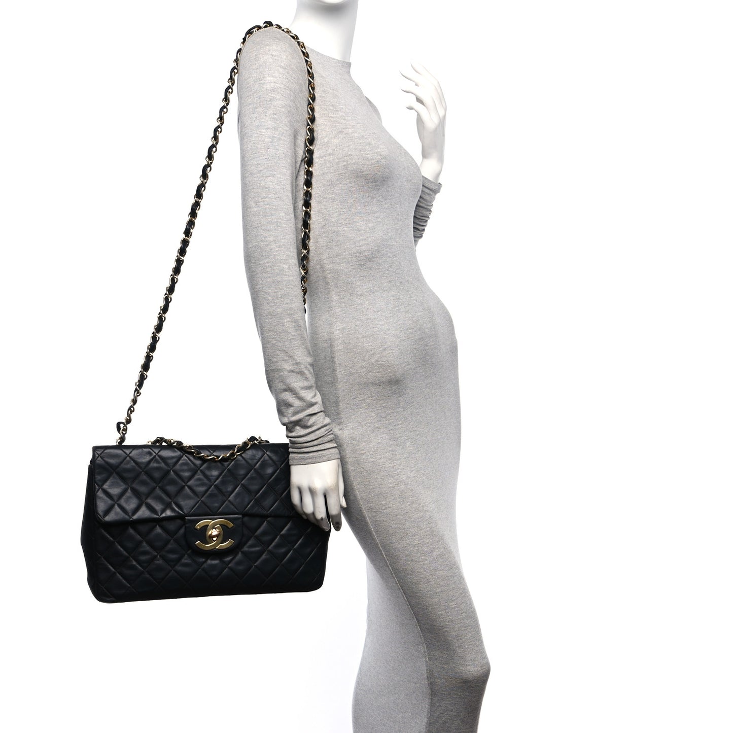 Lambskin Quilted XL Jumbo Single Flap Black