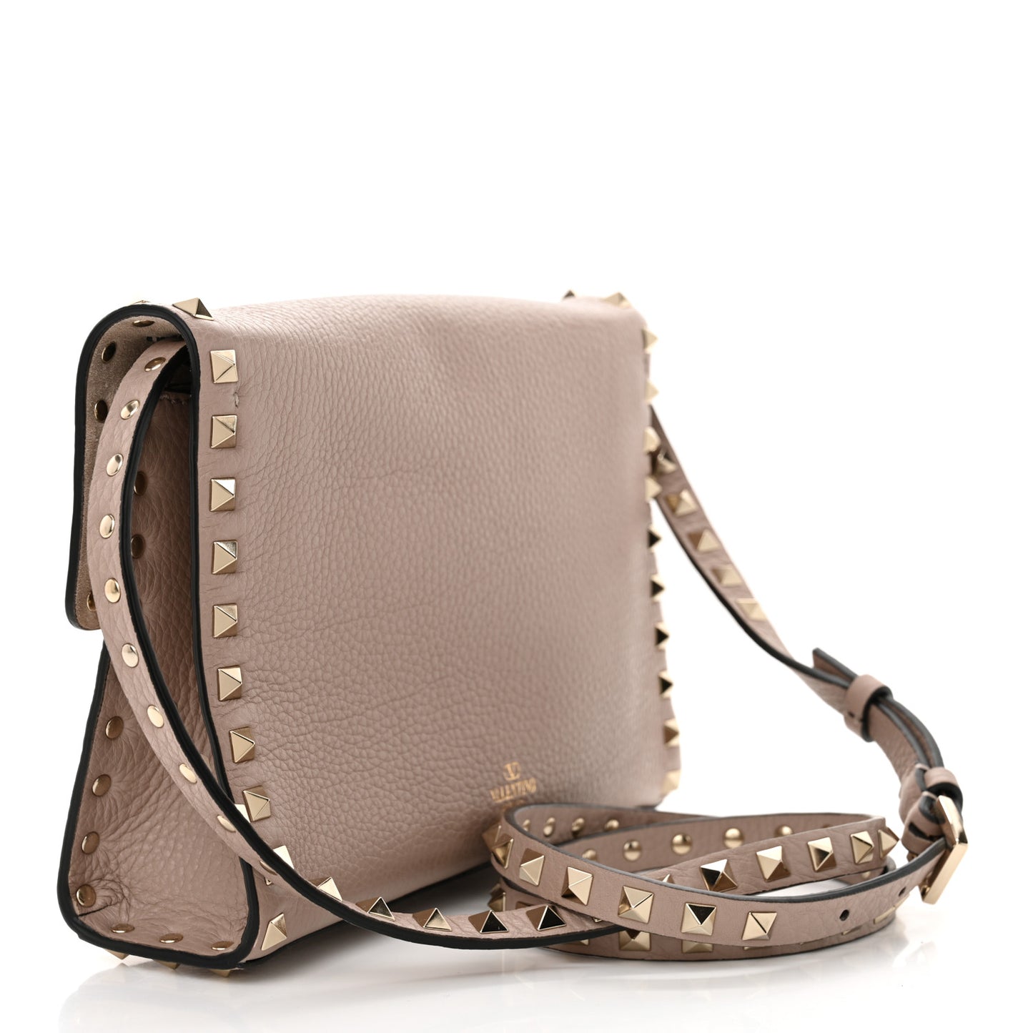 Pebbled Calfskin Medium Rockstud Flip Lock Crossbody Bag Poudre