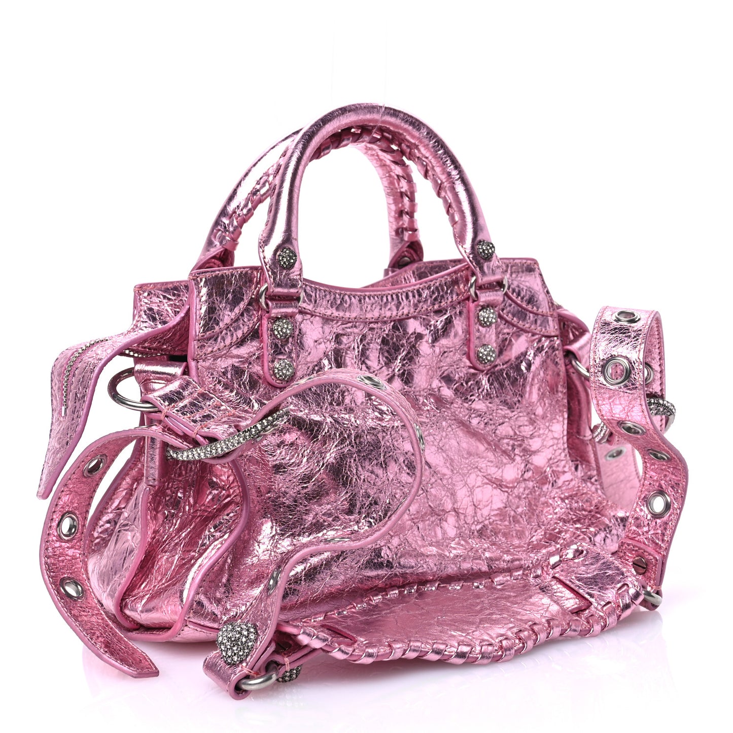 Metallic Agneau Arena Crystal Neo Cagole Handbag XS Met Pink