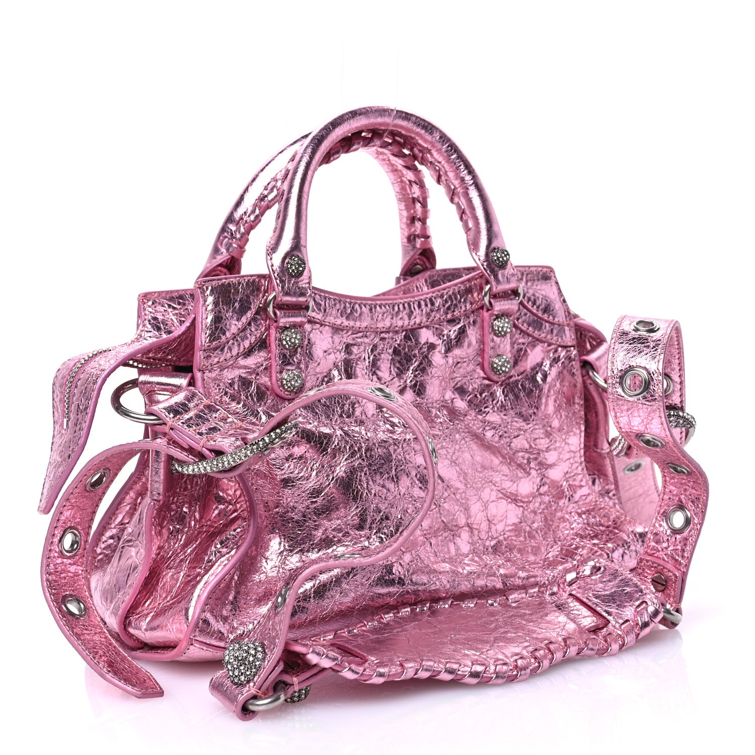 Balenciaga Metallic Agneau Arena Crystal Neo Cagole Handbag XS Met Pink 3 of 10