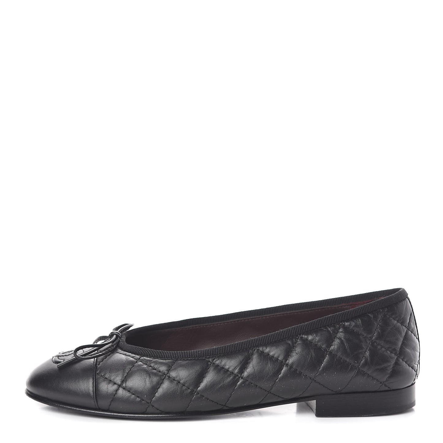 Aged Calfskin Quilted CC Cap Toe Ballerina Flats 36 Black