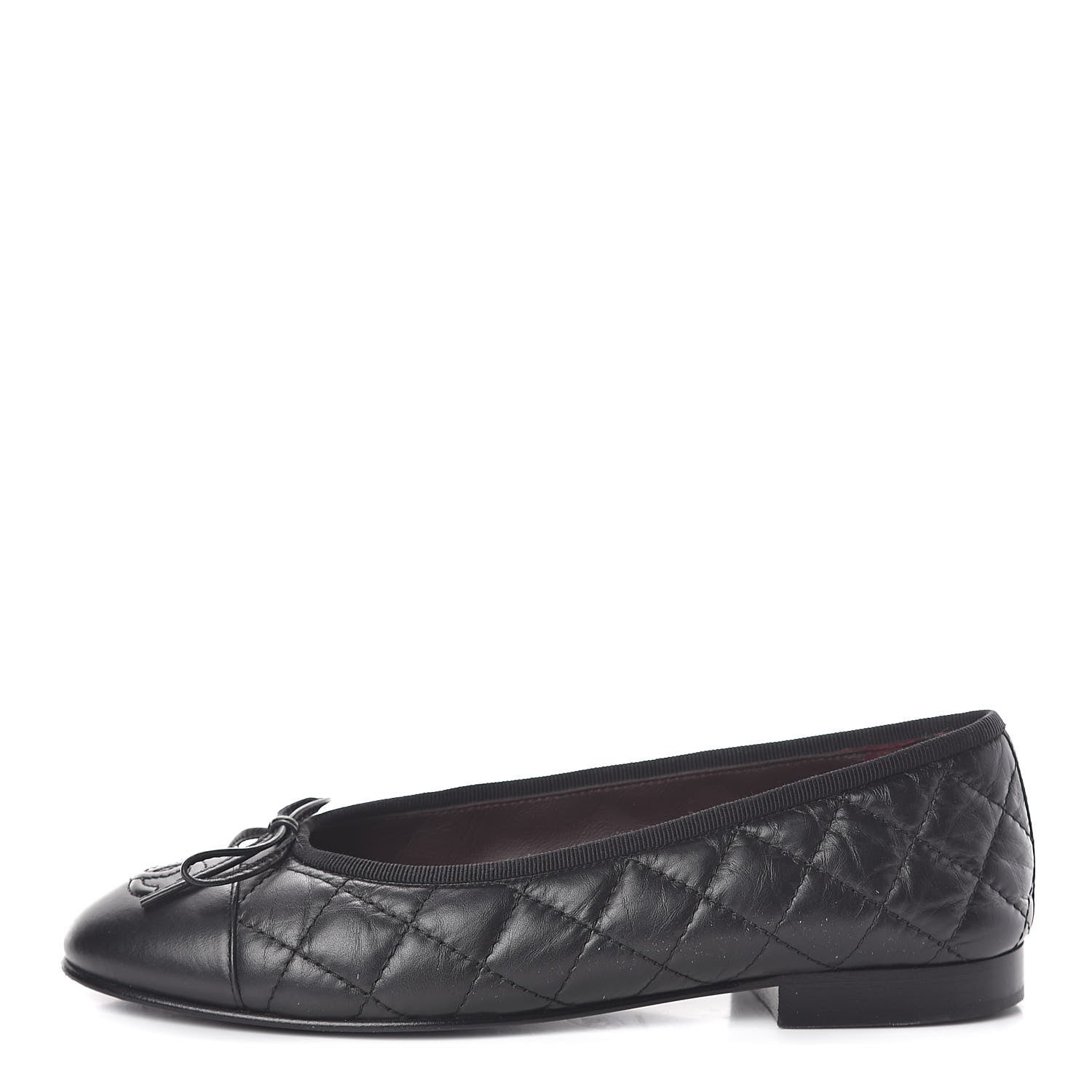 Chanel Aged Calfskin Quilted CC Cap Toe Ballerina Flats 36 Black 1 of 7