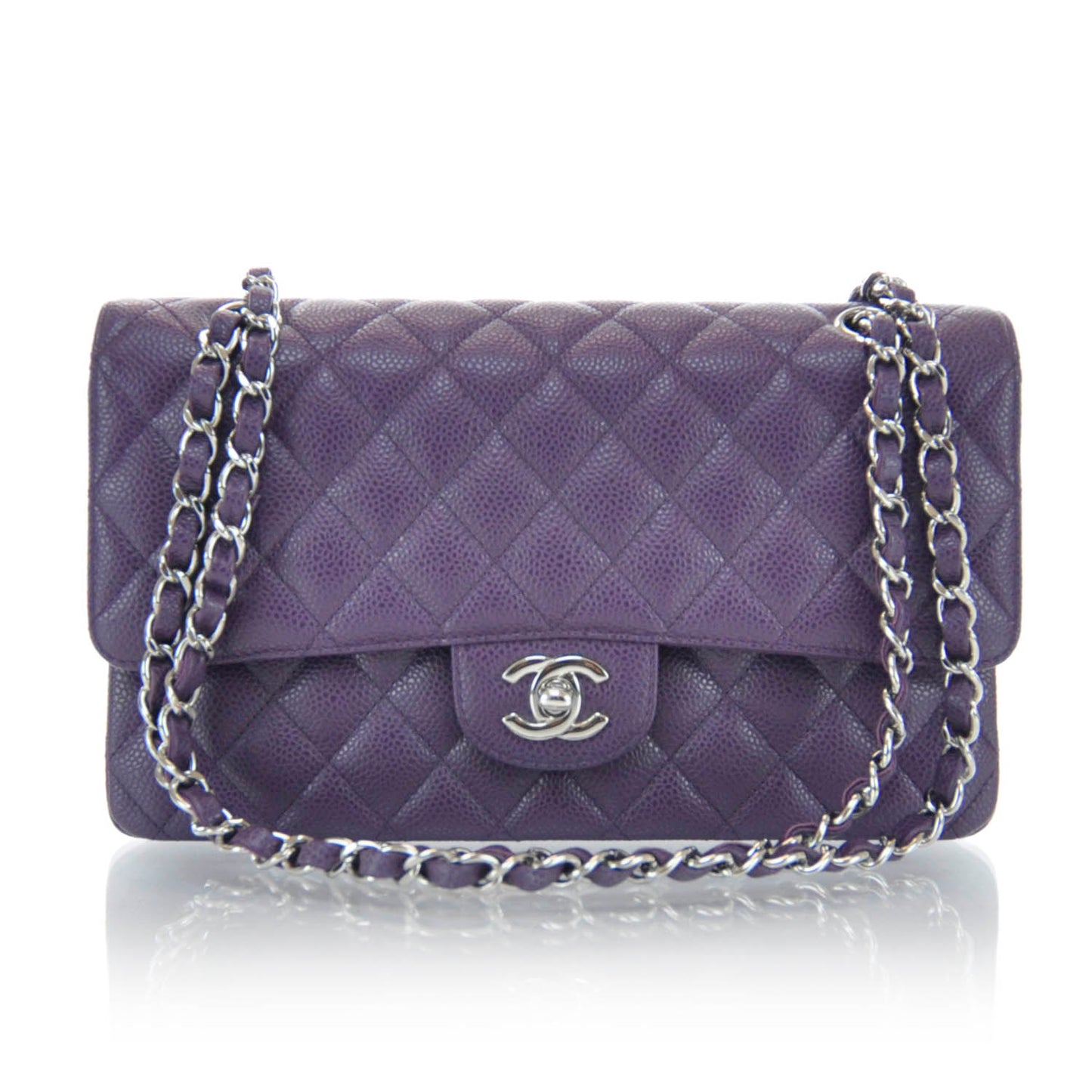 Caviar Medium Double Flap Purple