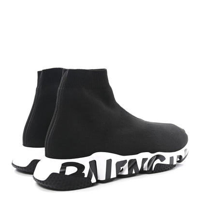 Balenciaga Neoprene Knit Mens Speed Graffiti Sneakers 46 Black White 5 of 10