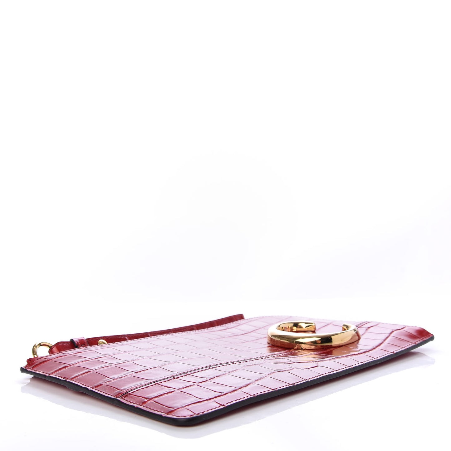 Crocodile Embossed Calfskin C Flat Pouch Dusty Red