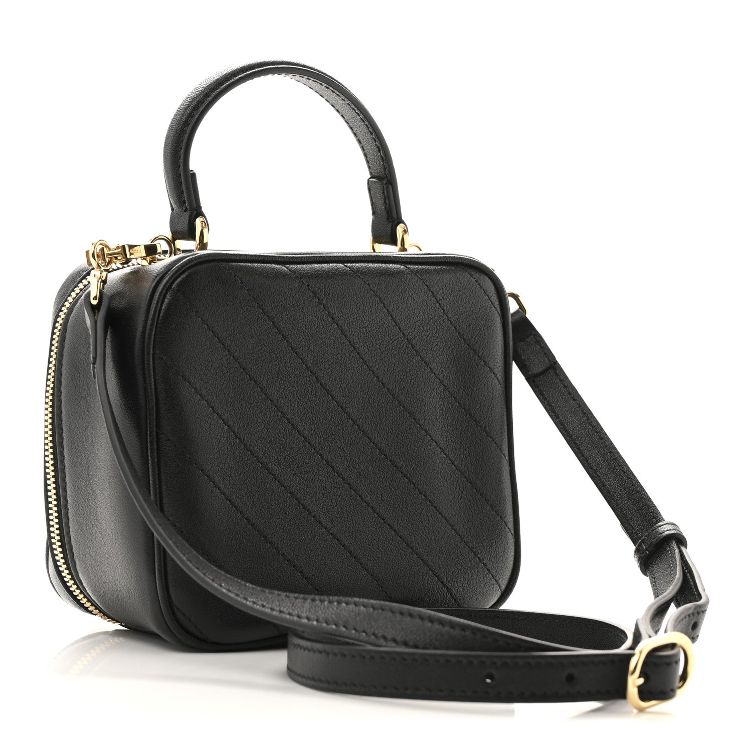 Gucci Sakai Be Green Calfskin Diagonal Stitched Blondie Top Handle Bag Black 3 of 12