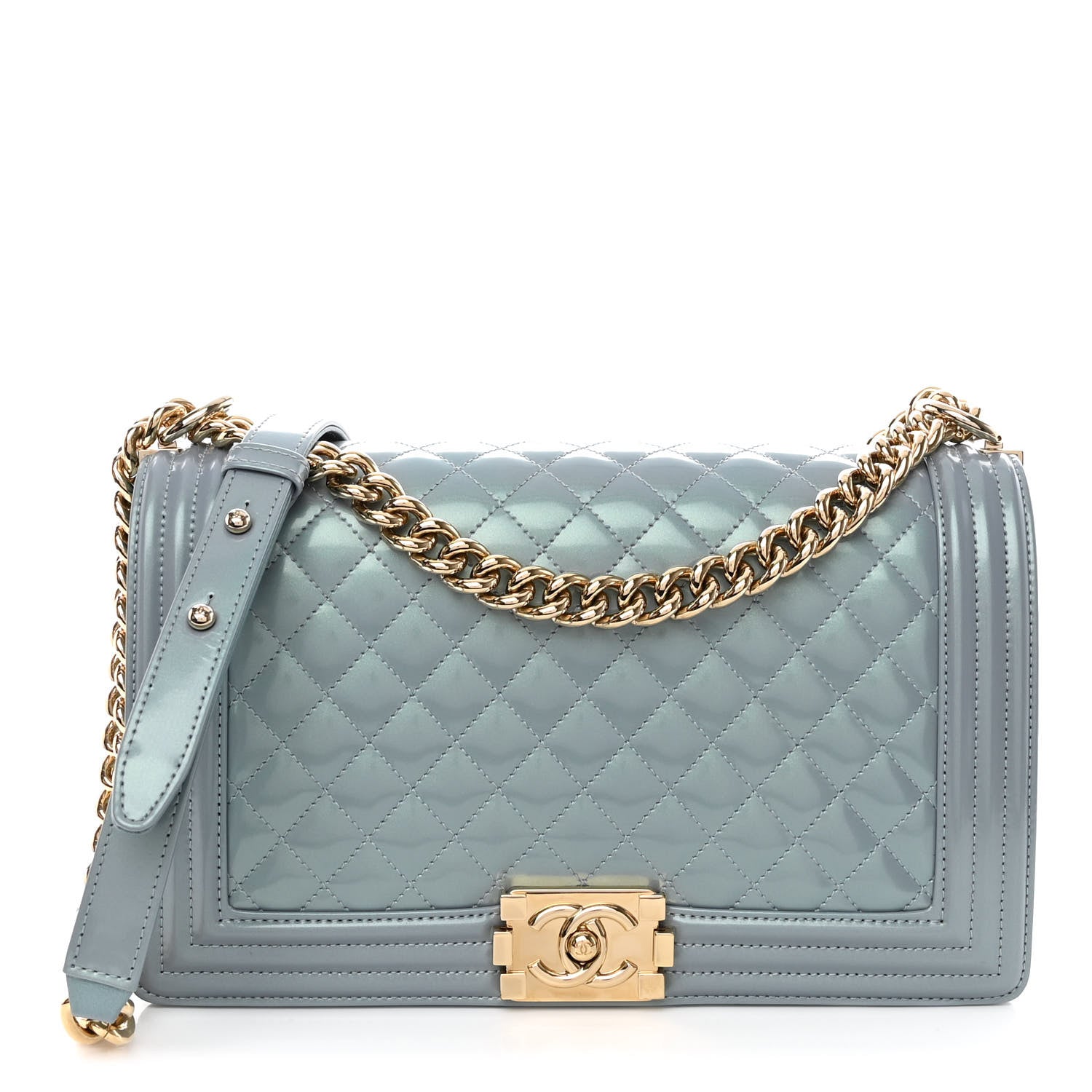Chanel Iridescent Glazed Calfskin Quilted New Medium Boy Flap Light Blue 1 of 13
