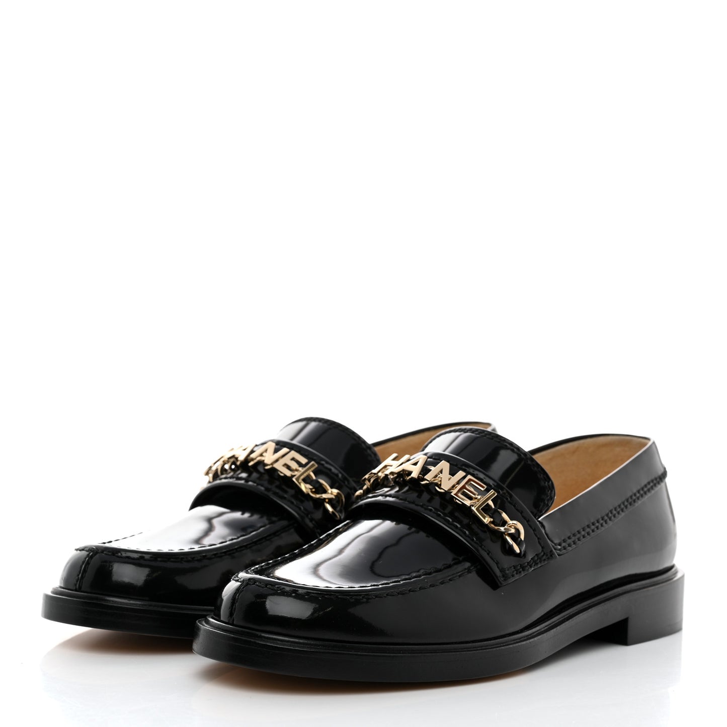 Shiny Calfskin Logo Loafers 36 Black
