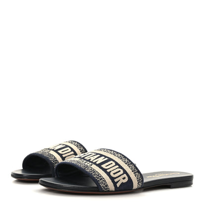 Christian Dior Canvas Embroidered Dway Mules Slide Sandals 36 Deep Blue 3 of 8