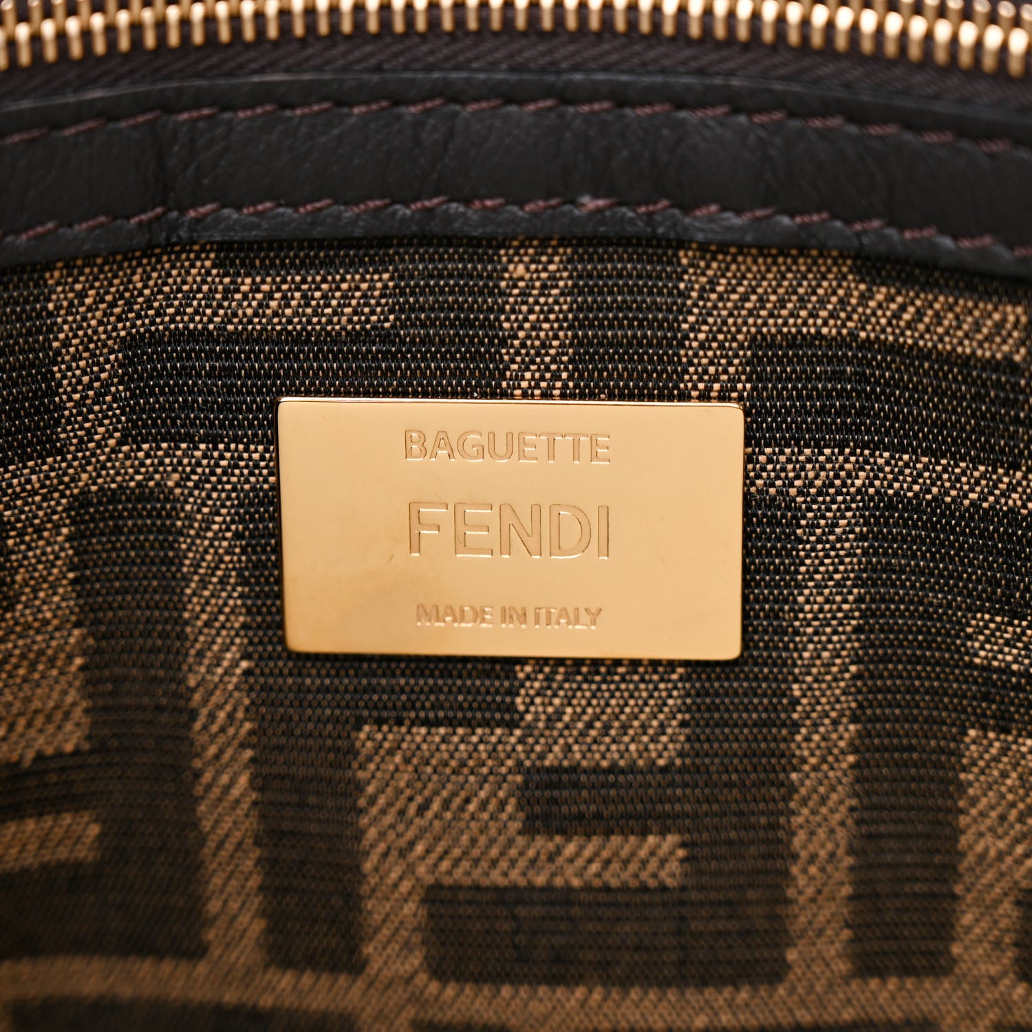 Fendi Fabric Jacquard FF 1974 Medium Baguette Tobacco Moro Black 6 of 10
