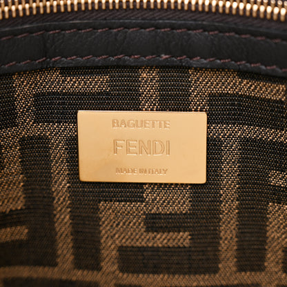 Fendi Fabric Jacquard FF 1974 Medium Baguette Tobacco Moro Black 6 of 10
