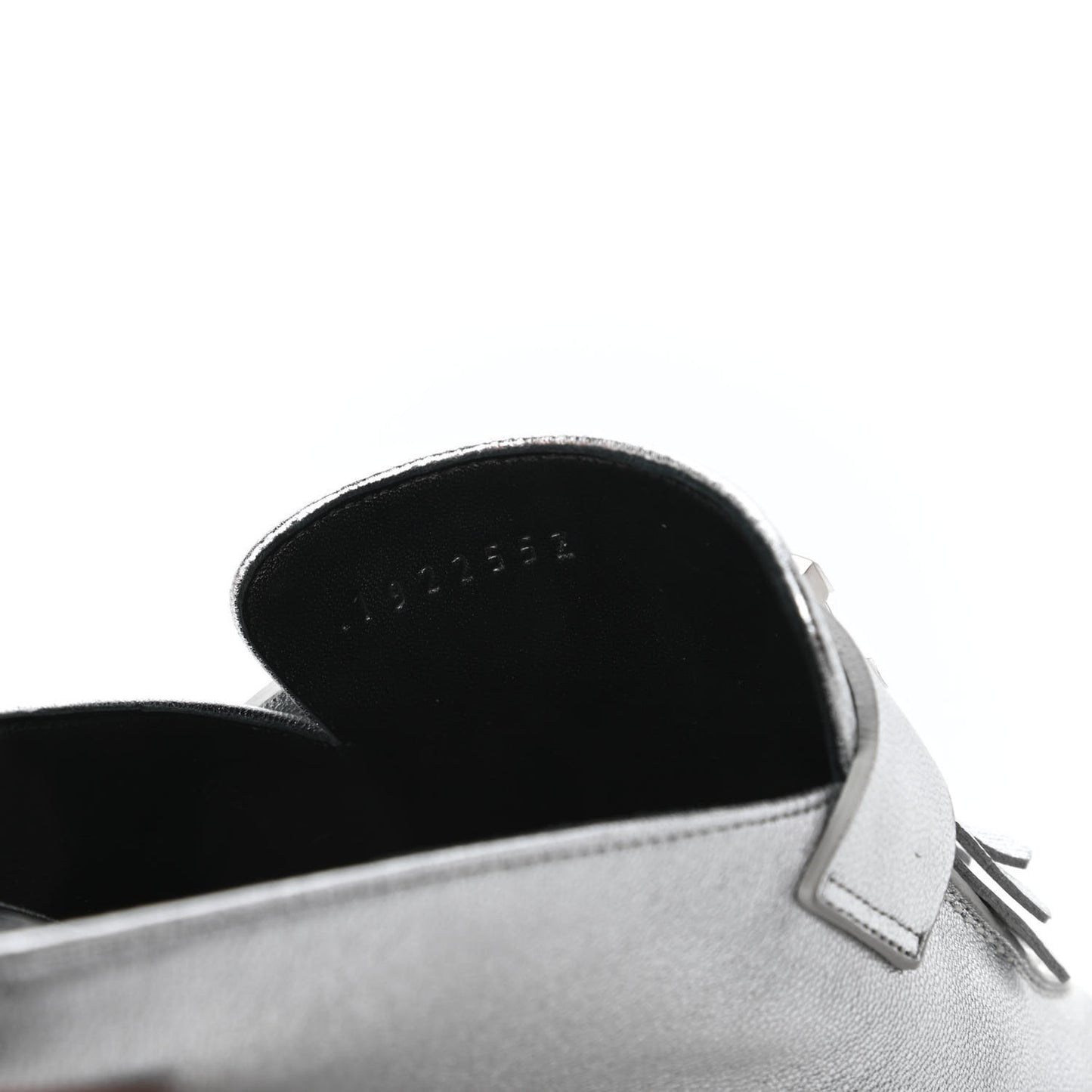 Metallic Goatskin Rivoli Mules 36 Gris Argente