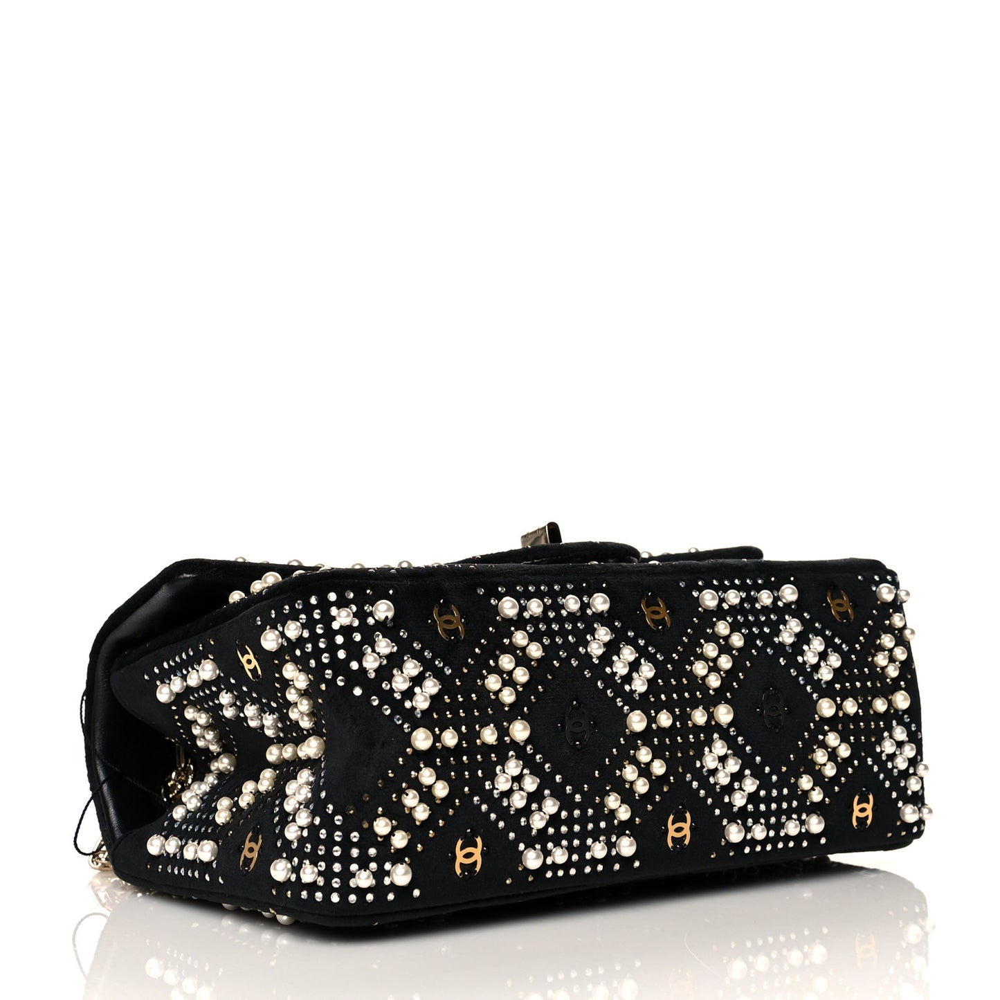 Velvet Pearl Crystal Embellished 2.55 Mini Reissue Flap Black