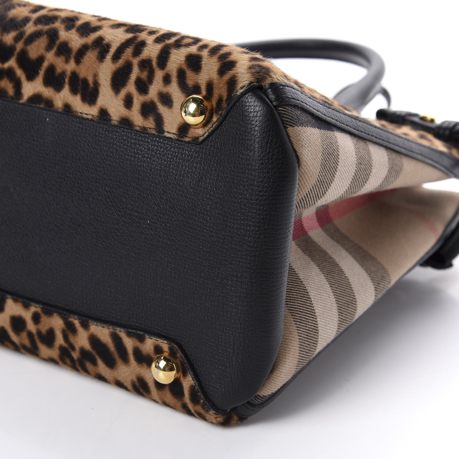 Burberry Calf Hair Leopard Print House Check Medium Banner Tote Black 7 of 13