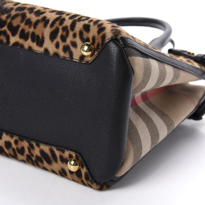 Burberry Calf Hair Leopard Print House Check Medium Banner Tote Black 7 of 13