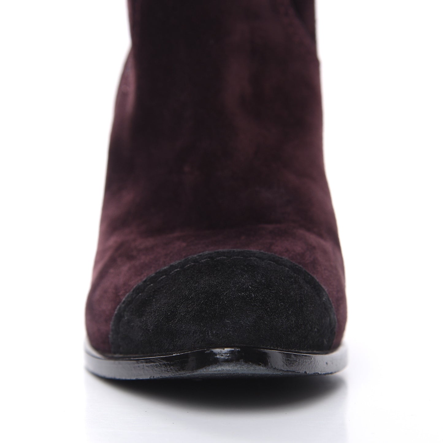 Suede Calfskin Cap Toe Boots 38.5 Burgundy