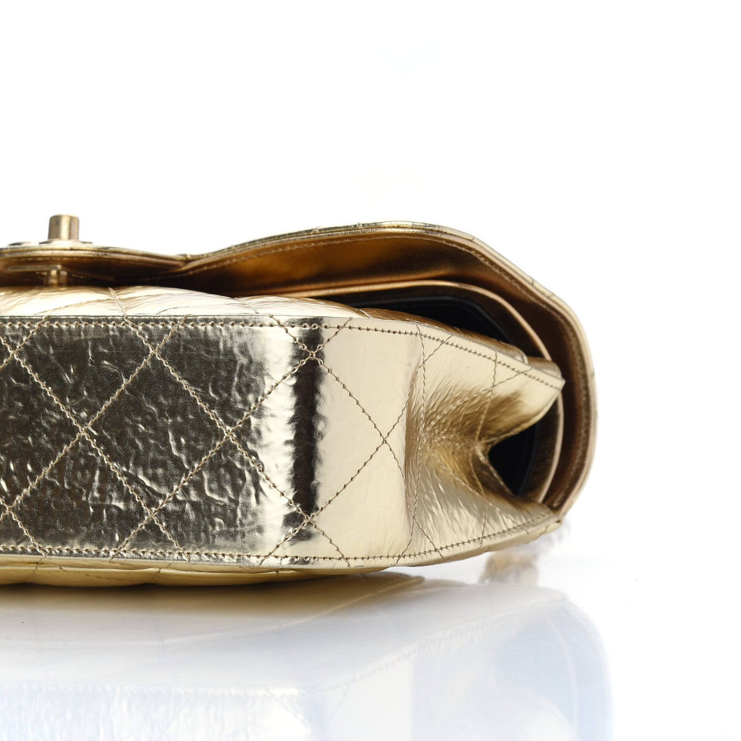 Hammered Metallic Calfskin Quilted Small Double Flap Gold