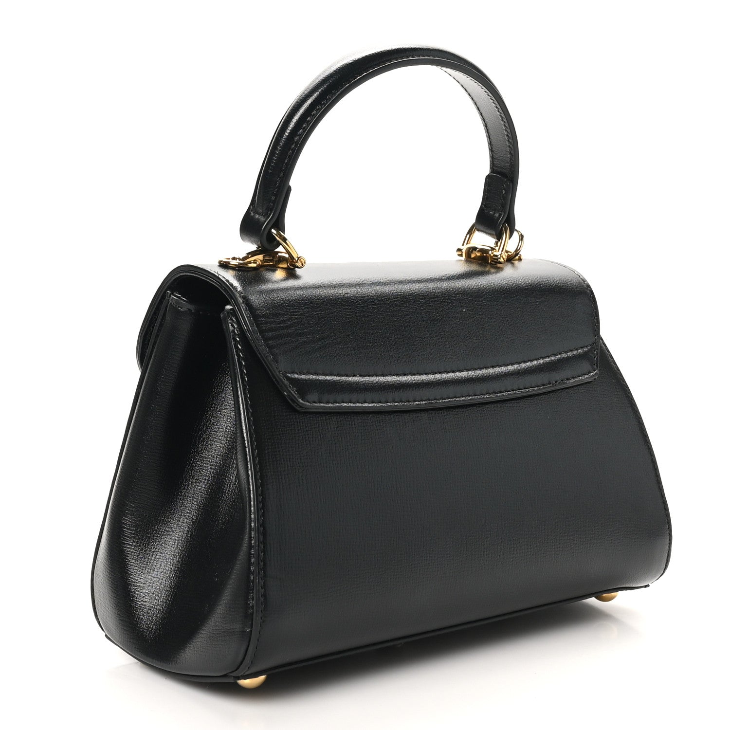 Gucci Glazed Textured Calfskin Mini Horsebit 1955 Top Handle Flap Bag Black 3 of 10