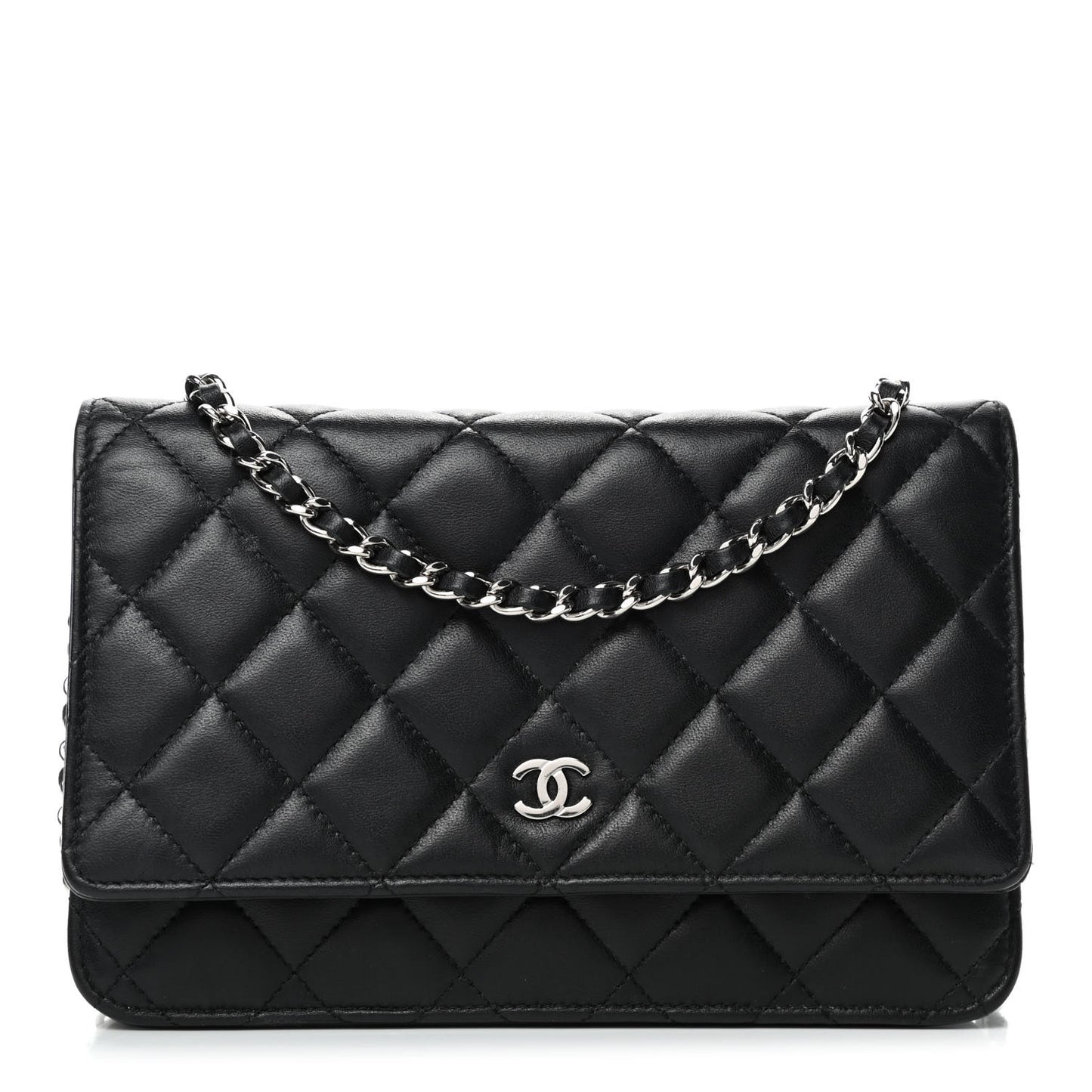 Lambskin Quilted Wallet On Chain WOC Black