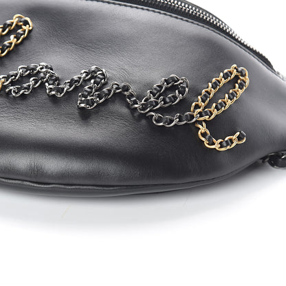 Chanel Calfskin Chain 20s Signe Waist Bag Black 10 of 11