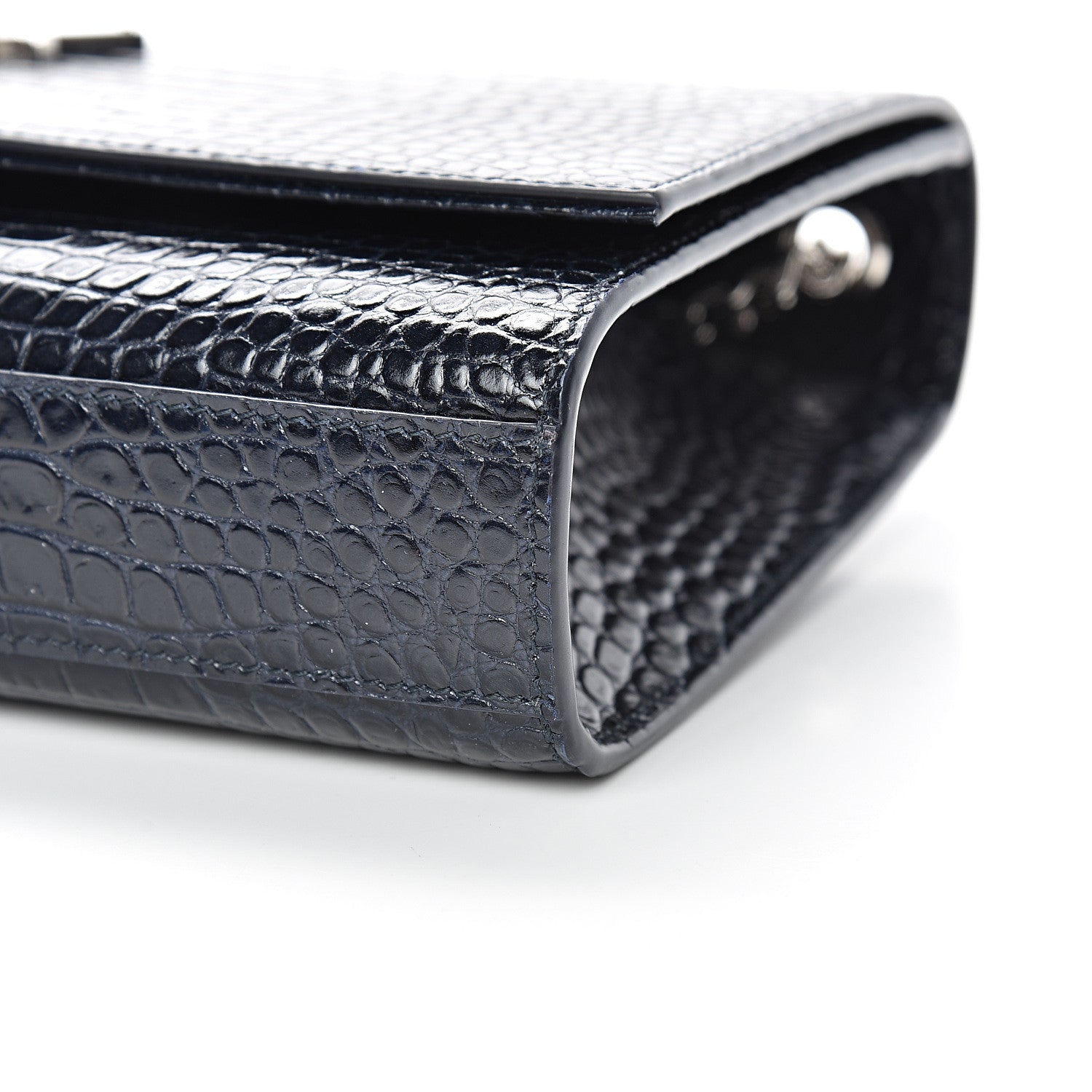 Saint Laurent Calfskin Crocodile Embossed Medium Classic Monogram Kate Tassel Satchel Blue Sapphire 10 of 10
