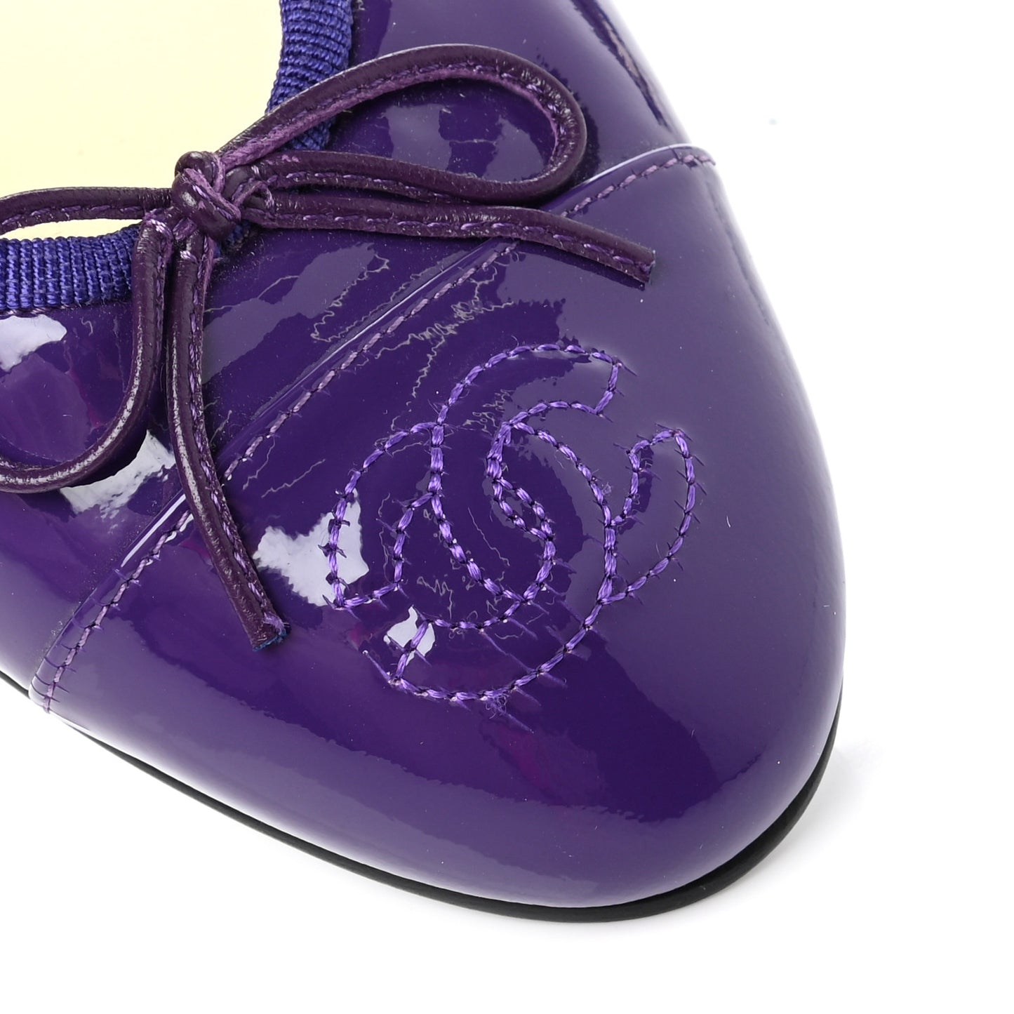 Patent Calfskin CC Cap Toe Ballerina Flats 36.5 Purple