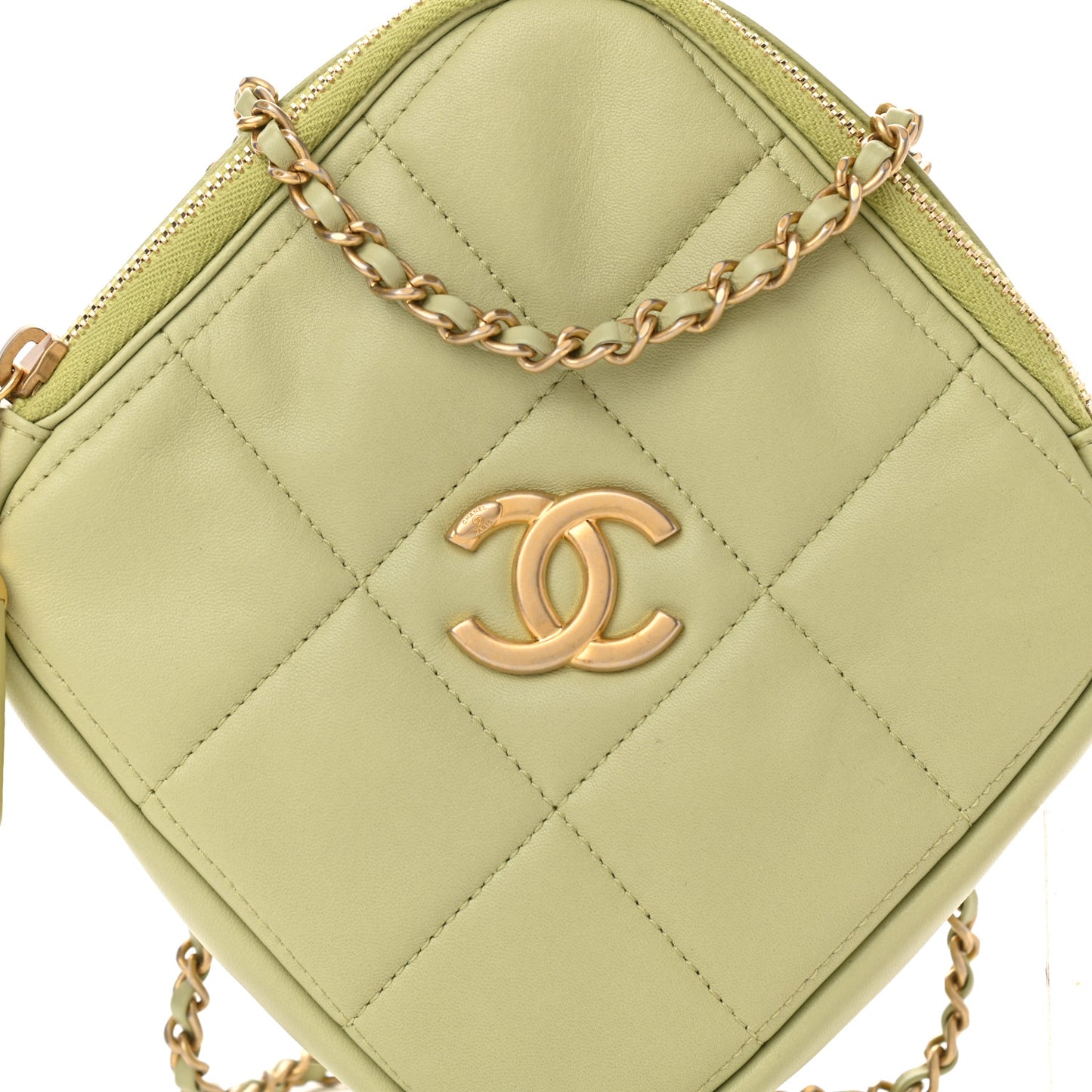 Lambskin Quilted Diamond Clutch With Chain Light Green